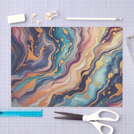 Donker Aqua Blauw Paarse Roze Gouden Marmeren Kuns Tissuepapier (Craft)