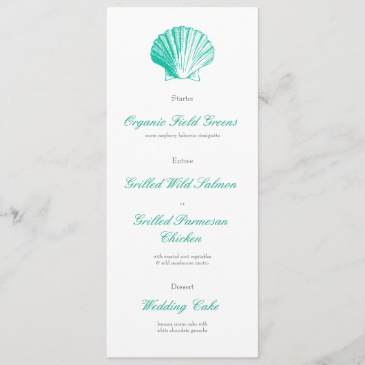 Donker Aqua Zeeschelp Trouwreceptie Diner Menu (Voorkant)
