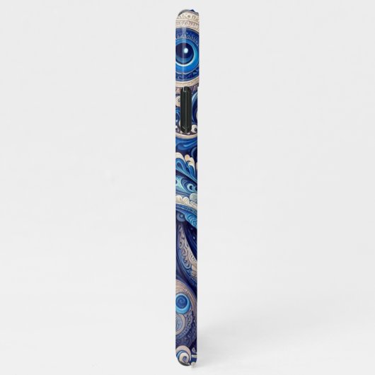 Donker Azure Navy Blue Black Paisley Art Pattern iPhone Hoesje (Rechterkant)