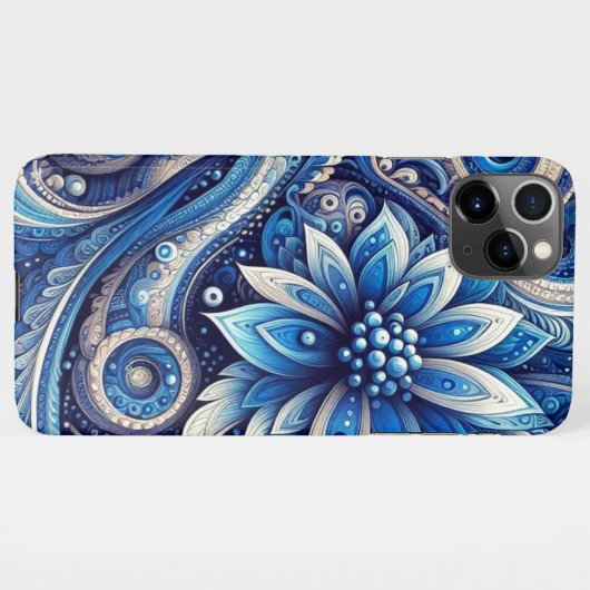 Donker Azure Navy Blue Black Paisley Art Pattern iPhone Hoesje (Achterkant horizontaal)