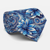 Donker Azuurblauw Zwarte Paisley Kunst Patroon Stropdas (Opgerold)