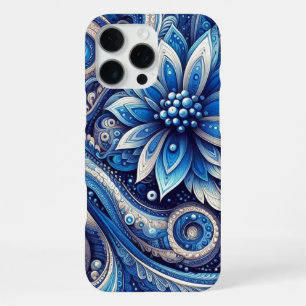 Donker Azuurblauw Zwarte Paisley Kunstpatroon iPhone 16 Pro Max Hoesje