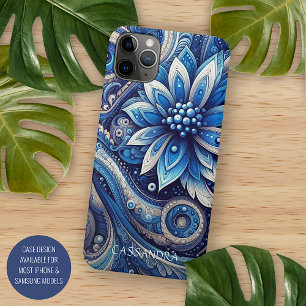 Donker Azuurblauw Zwarte Paisley Kunstpatroon iPhone 16 Pro Max Hoesje