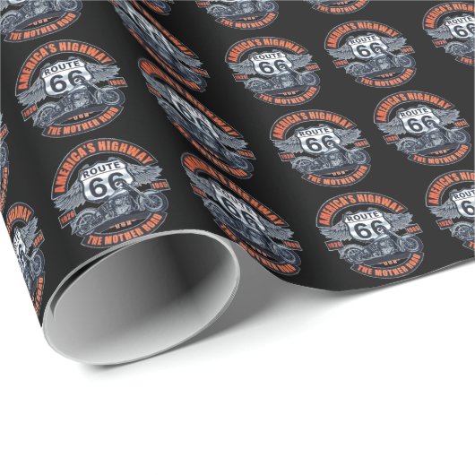 Donker Basic thema Route 66 Motorfietsen Cadeaupapier (Rol Hoek)
