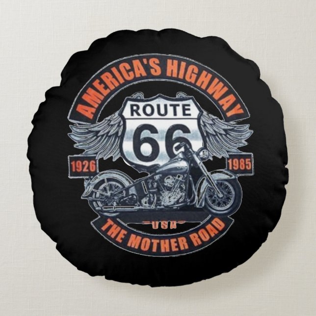 Donker Basic thema Route 66 Motorfietsen Rond Kussen (Voorkant)