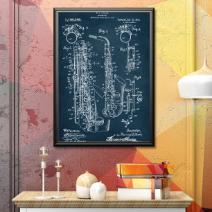 Donker Blauw   Octrooi op saxofoon Poster