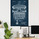 Donker Blauw | Typemachinepatent Poster (Thuiskantoor)