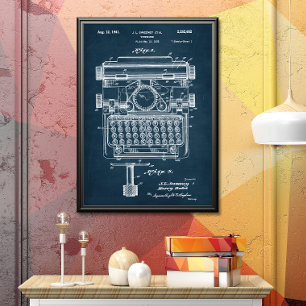 Donker Blauw Typemachinepatent Poster