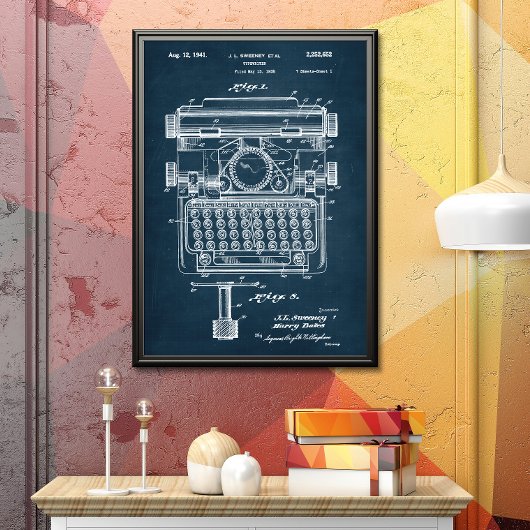 Donker Blauw | Typemachinepatent Poster