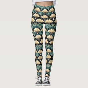 Donker Blauwgroen Art Deco geschulpte ventilator P Leggings