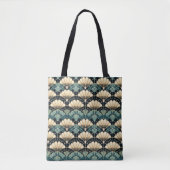 Donker Blauwgroen Art Deco geschulpte ventilator P Tote Bag (Voorkant)