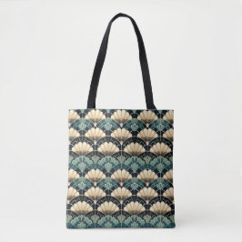 Donker Blauwgroen Art Deco geschulpte ventilator P Tote Bag