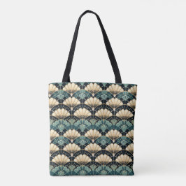 Donker Blauwgroen Art Deco geschulpte ventilator P Tote Bag