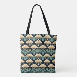 Donker Blauwgroen Art Deco geschulpte ventilator P Tote Bag