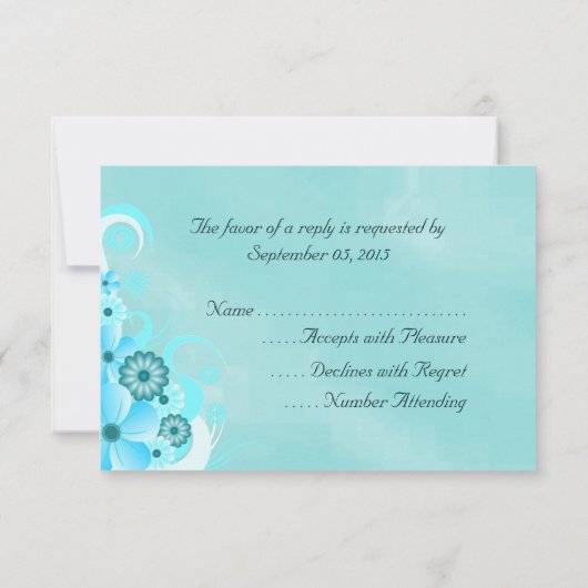 Donker Blauwgroen Blauw Bloemen Elegante RSVP Reac (Achterkant)