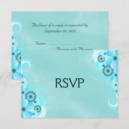 Donker Blauwgroen Blauw Bloemen Elegante RSVP Reac (Voorkant / Achterkant)