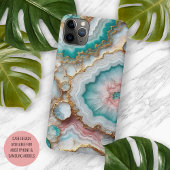 Donker Blauwgroen Blauw Blush Roze Goud Marmeren K Case-Mate iPhone Case