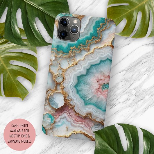 Donker Blauwgroen Blauw Blush Roze Goud Marmeren K Case-Mate iPhone Case
