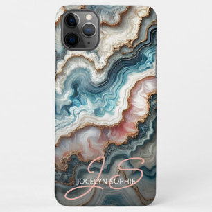 Donker Blauwgroen Blauw Blush Roze Goud Marmeren K iPhone 11Pro Max Hoesje