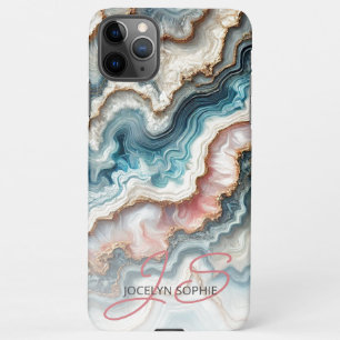 Donker Blauwgroen Blauw Blush Roze Goud Marmeren K iPhone 11Pro Max Hoesje