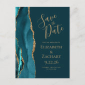 Donker Blauwgroen Blauw Goud Agaat Bruiloft Save t Aankondigingskaart (Voorkant)