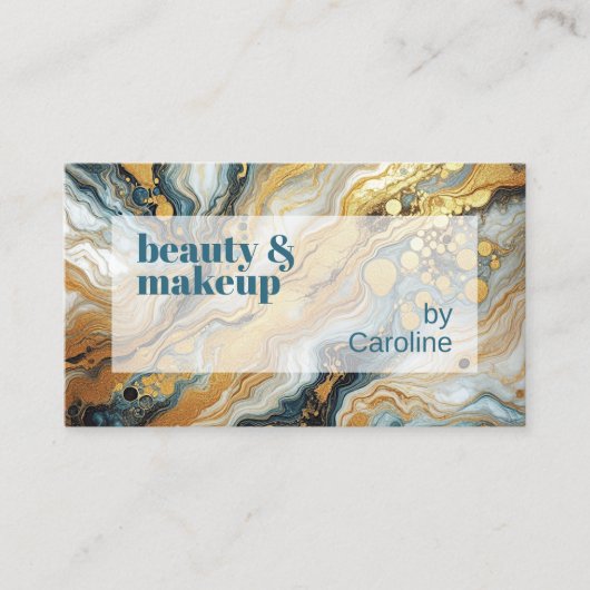 Donker Blauwgroen Blauw Grijs Wit Goud Marmeren Ku Visitekaartje (Voorkant)