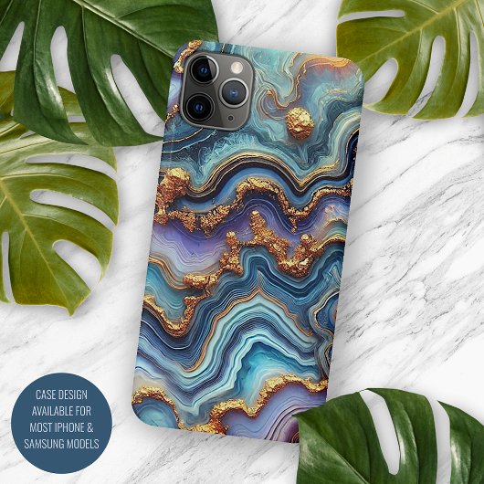 Donker Blauwgroen Blauw Paarse Gouden Marmeren Kun Case-Mate iPhone Case