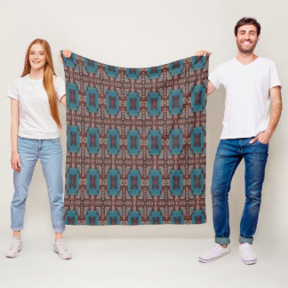 Donker Blauwgroen Blauw Rood Beige Bruin Tribal Ar Fleece Deken