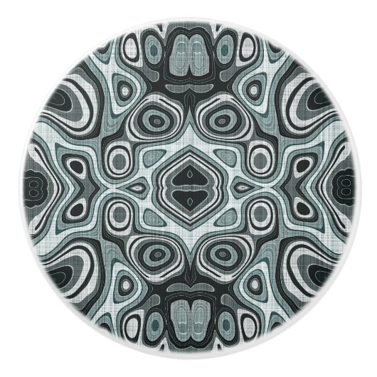 Donker Blauwgroen Blauw Seafoam Groen Grijs Etnisc Keramische Knop (Voorkant)