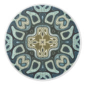 Donker Blauwgroen Blauw Seafoam Groene Etnische St Keramische Knop (Voorkant)