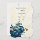 Donker Blauwgroen Bloemen Bruiloft Boeket Save The Date (Voorkant)