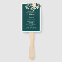 Donker Blauwgroen Bloemen Elegant Script Trouwprog Handwaaier