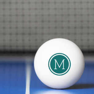 Donker Blauwgroen Cirkel Monogram Gepersonaliseerd Pingpongbal