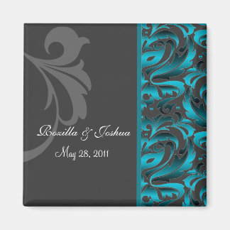 Donker Blauwgroen Damask Bewaar de datum bruiloft  Magneet