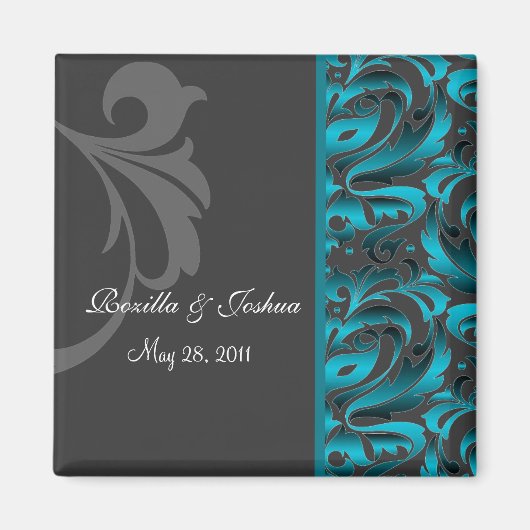 Donker Blauwgroen Damask Bewaar de datum bruiloft  Magneet (Voorkant)