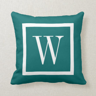 Donker Blauwgroen en wit Preppy Square Monogram Kussen