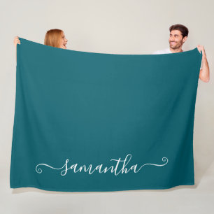 Donker Blauwgroen en Wit Schattige Handtekening Na Fleece Deken