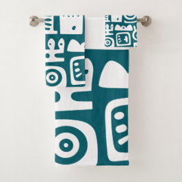 Donker blauwgroen en Witte Doodles 1 van 4 Bad Handdoek