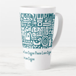 Donker blauwgroen en Witte Doodles 1 van 4 Latte Mok