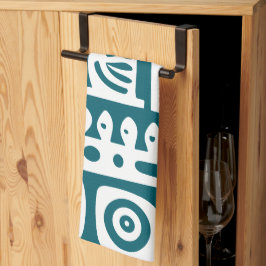 Donker blauwgroen en Witte Doodles 1 van 4 Theedoek