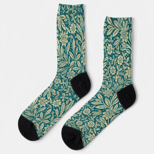 Donker Blauwgroen & Faux Gold Bloempatroon Sokken