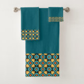 Donker blauwgroen geel bad handdoek (Insitu)