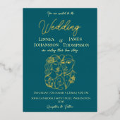 Donker Blauwgroen Golden Elegant bruiloft Modern P Folie Uitnodiging (Voorkant)