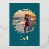 Donker Blauwgroen Golden Elegant bruiloft Modern P Folie Uitnodiging (Achterkant)