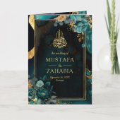 Donker Blauwgroen Goud Bloemen QR Code Moslim Brui (Voorkant)