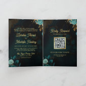 Donker Blauwgroen Goud Bloemen QR Code Moslim Brui (Binnen)