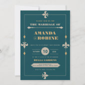 Donker Blauwgroen & Goud  Elegant Huwelijk Kaart (Voorkant)