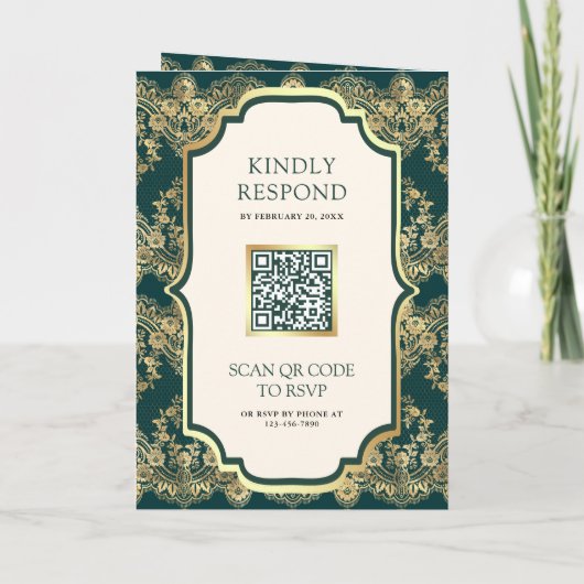 Donker Blauwgroen Goud Kant QR Code Foto Indiase b (Achterkant)