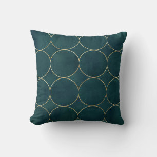 Donker Blauwgroen, gouden cirkels Waterverf. Kussen
