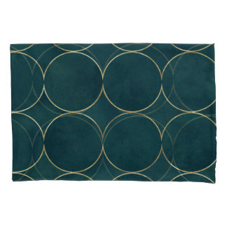 Donker Blauwgroen, gouden cirkels Waterverf. Kussensloop